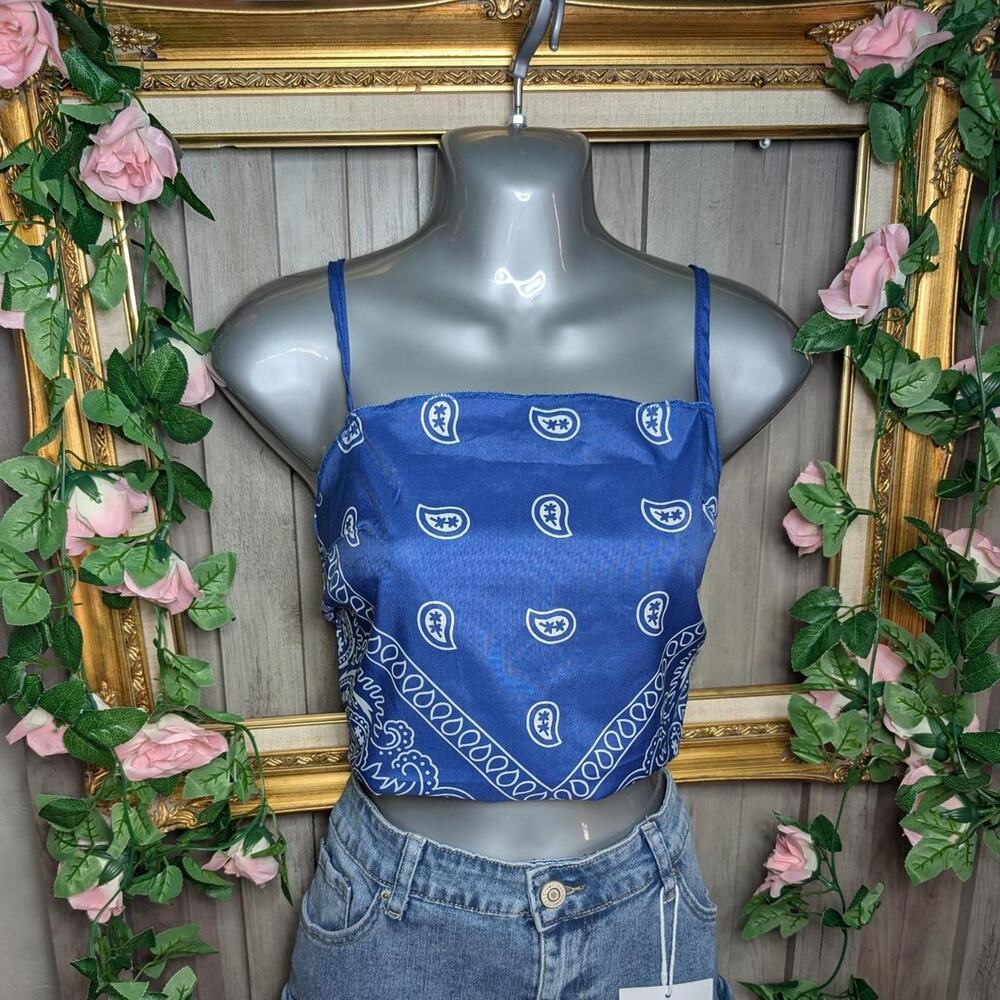 Y2k blue bandana print crop